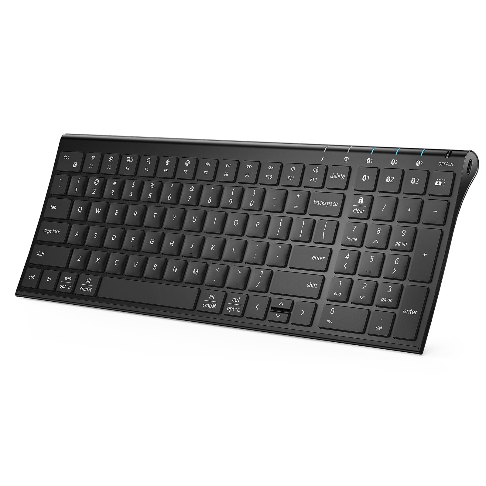 iClever BK10 SE Bluetooth Keyboard for Mac, Multi-Device Wireless Keyboard with Numeric Keypad, Standard Full Size Keys, USB-C Rechargeable, Compatible with Windows, macOS, iPadOS, Android (Black) - 1