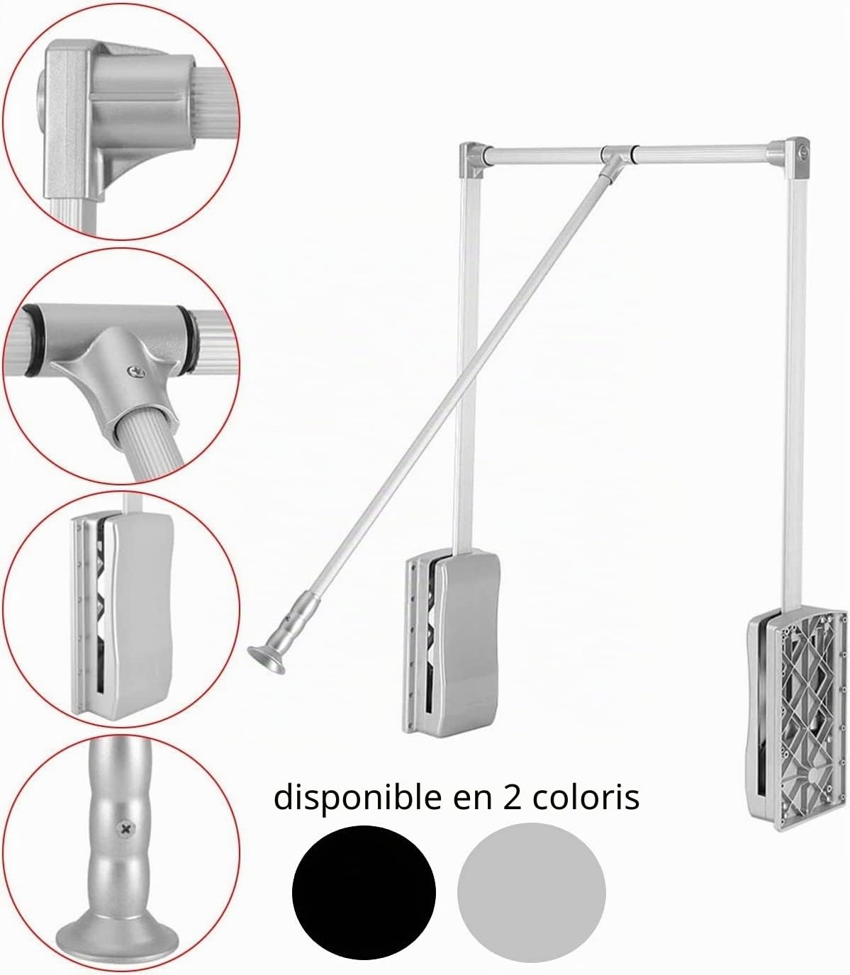 Gedotec Porte-manteau Réglable | Go Up | Tringle à vêtements réglable en largeur 930-1250 mm | 1 Pièce Tringle à vêtements pliable | Noir | Ventilateur de penderie pliable | Wardrobelift
