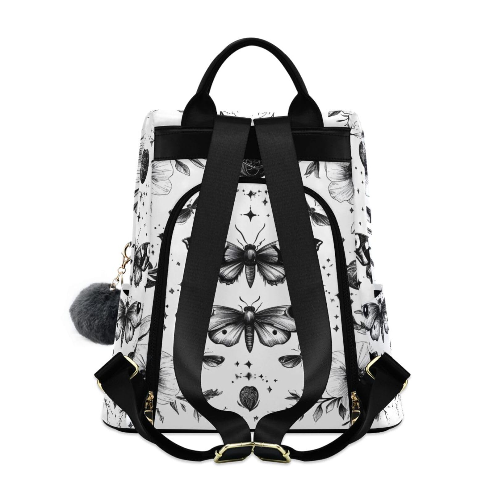 Moth and Flower Backpack for Women Anti Theft Large Fashion Travel Shoulder Bag Purse Rucksack Lightweight