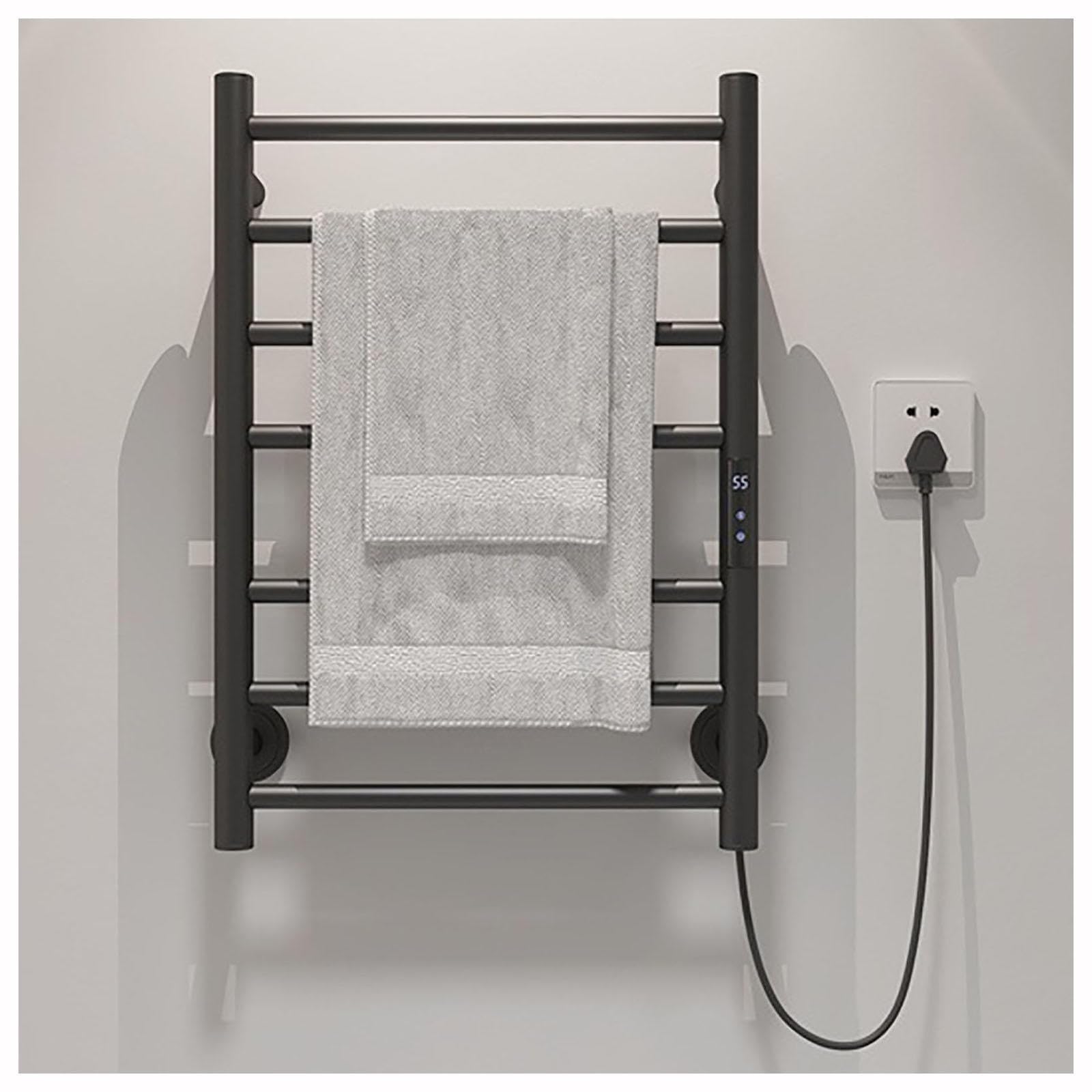 Heated Towel Rail, Hot Towel Warmer with Timer,LED Display,Constant Temperature Control, Wall Mounted Towel Warmer Wall Mounted Plug-in/Hardwired,A-Black