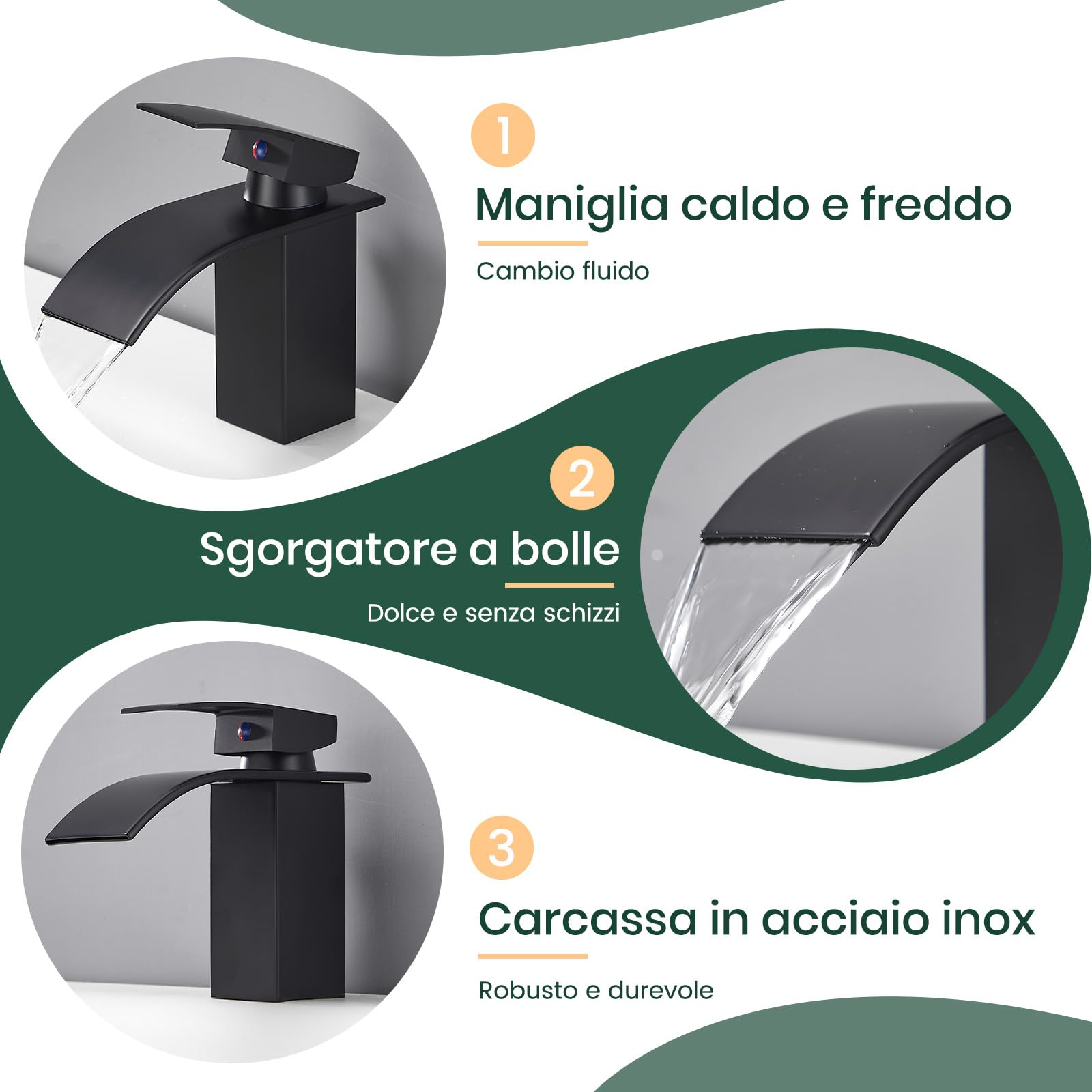 Rubinetto per Bagno con Set di Scarico, Miscelatore a Cascata per Lavabo, Monocomando per Bagno con Tubo di Collegamento G3/8 per WC degli Ospiti (Altezza di Scolo 80mm, cromato)
