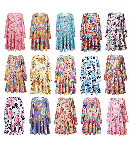 Jxstar Girl's Dress Animal Print For Skater Travel Beach Pattern Long Sleeve Dress Cat 160 Cat Fall 12-13Years Height 62In #TOP4