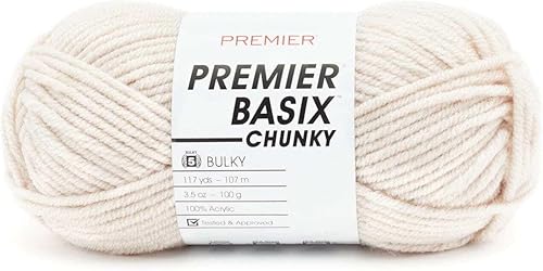 Premier Yarns Basix - Hilo grueso, perfecto para manualidades rápidas, peso voluminoso, hilo acrílico, lino, 3.5 onzas, 117 yardas