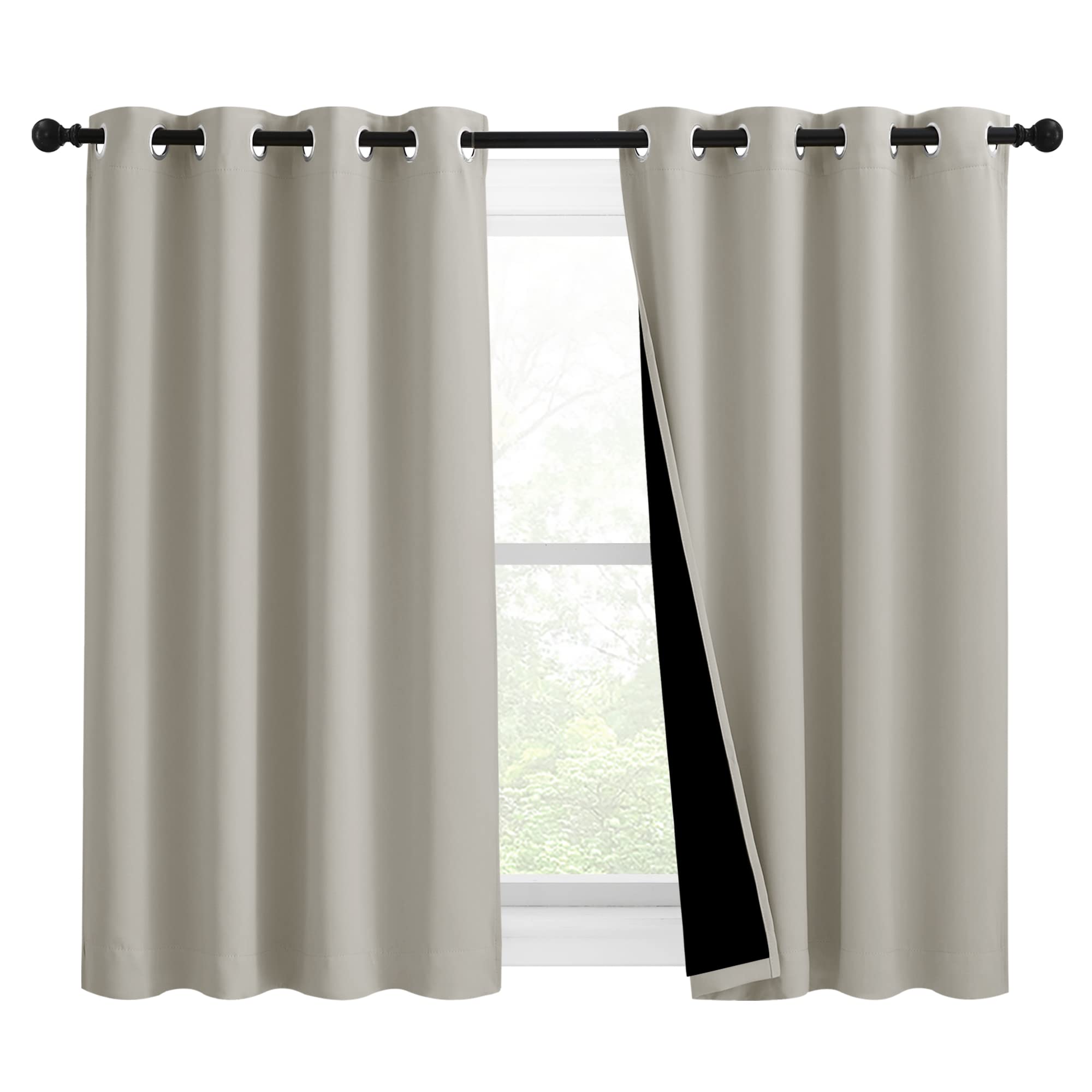 NICETOWN 100% Blackout Curtains 54 inches Long, Double-Deck Completely Blackout Window Treatment Thermal Insulated Lined Drapes for Small Window (Natural, 1 Pair, 46 inches Width Each Panel)