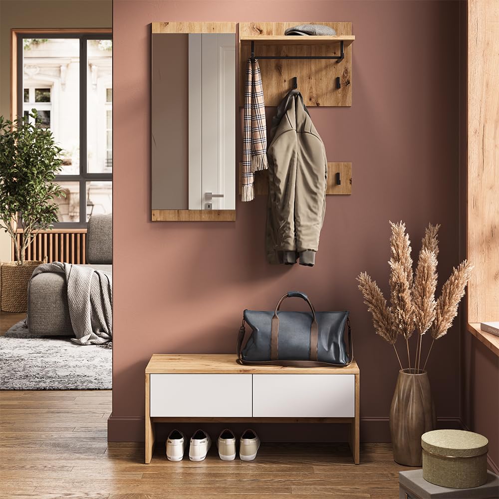 Vicco Armadio da ingresso Selena, Bianco/Artisan, 90 x 40 cm 4 parti, per montaggio a parete per un'organizzazione salvaspazio nell'ingresso