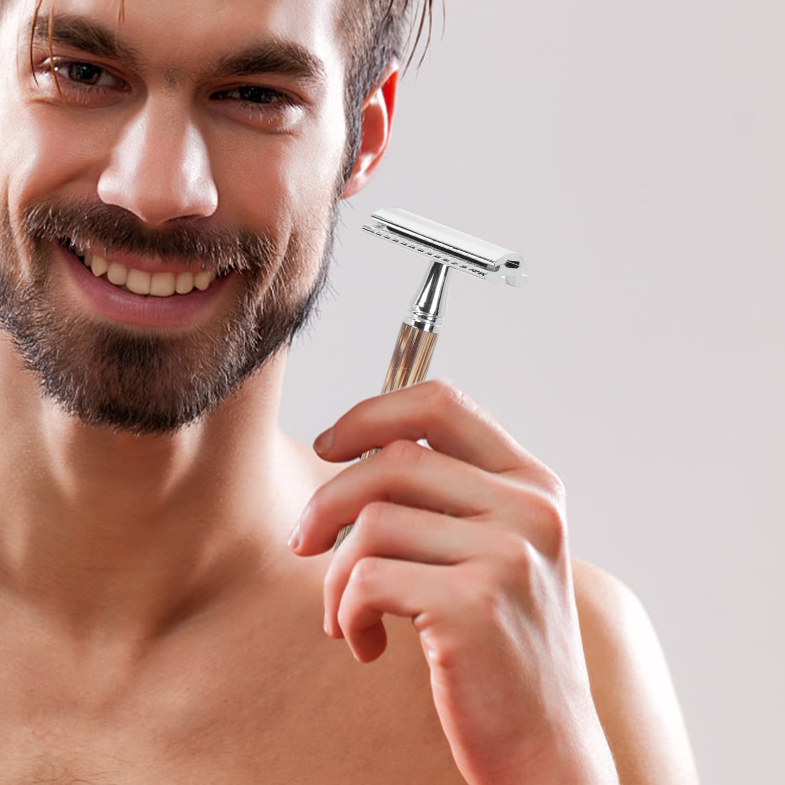 Gogogmee 1Set Handle Double Sided Shaver Tool for Men Manual Safety Razor for Clean Shaving Lightweight and Portable Beard Clipper Present for Father Day Christmas and Birthdays