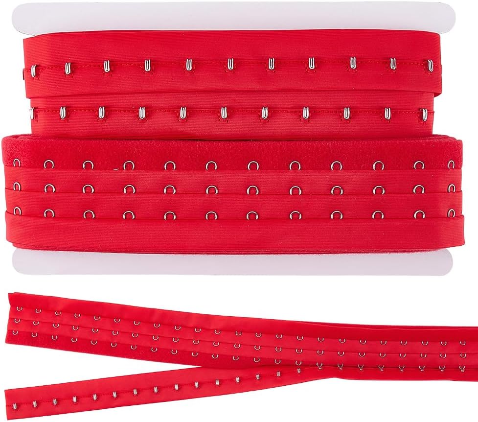FINGERINSPIRE 3M 3 Row Hook and Eye Tape Polyester Bra Closure Tape Red Color Corset Bra Extender for Wedding Dresses and Formal Gowns Special Occasion Attire Hidden Adjustable Fastening Trim