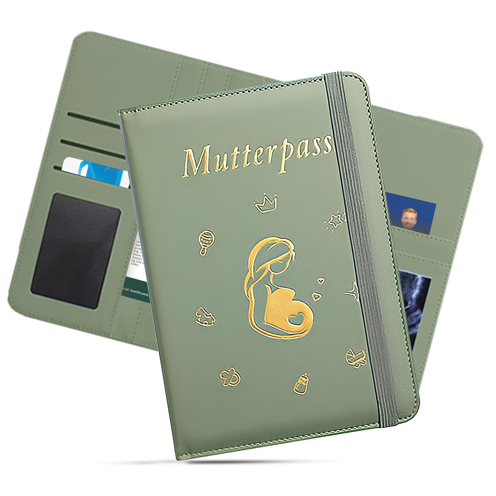 Funda para pasaporte de maternidad de piel sintética, para carné de maternidad (9 compartimentos), color verde