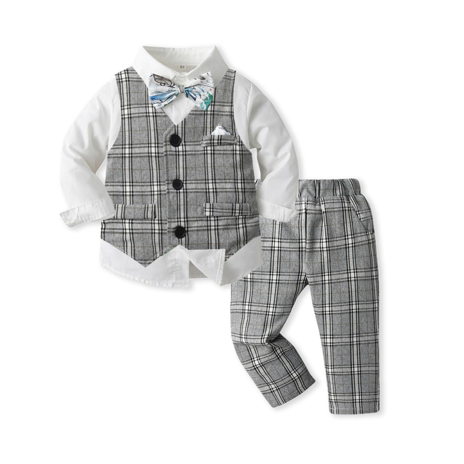 Kinderanzug Jungen, Kleinkind Jungen Langarm T-Shirt Tops Plaid Weste Mantel Hosen Kind Kinder Gentleman Outfits