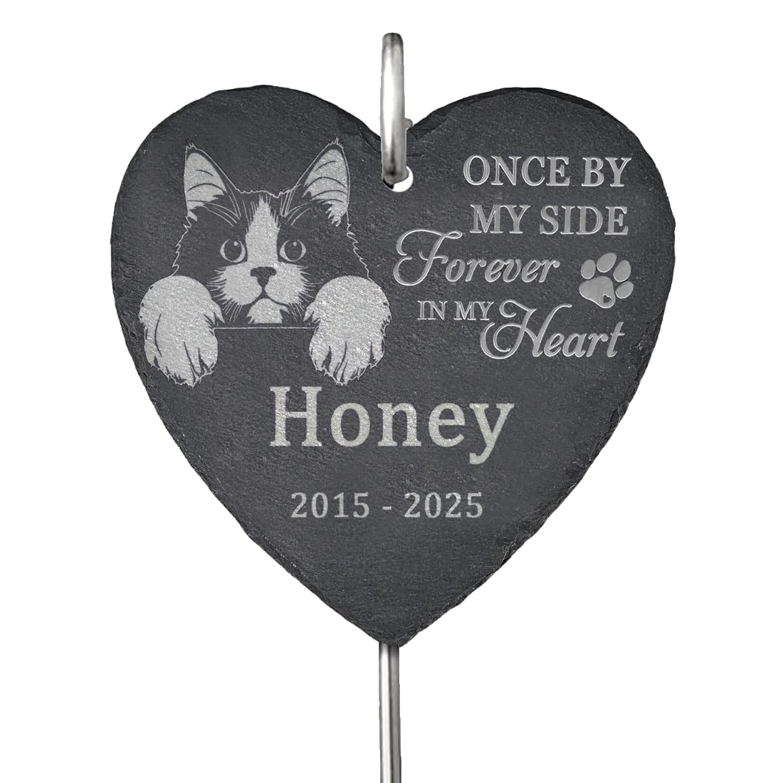 Personalized Cat Memorial Heart Shaped Stone, Custom Engraved Pet Grave Marker with Hook for Garden Cemetery (Turkish Van cat)