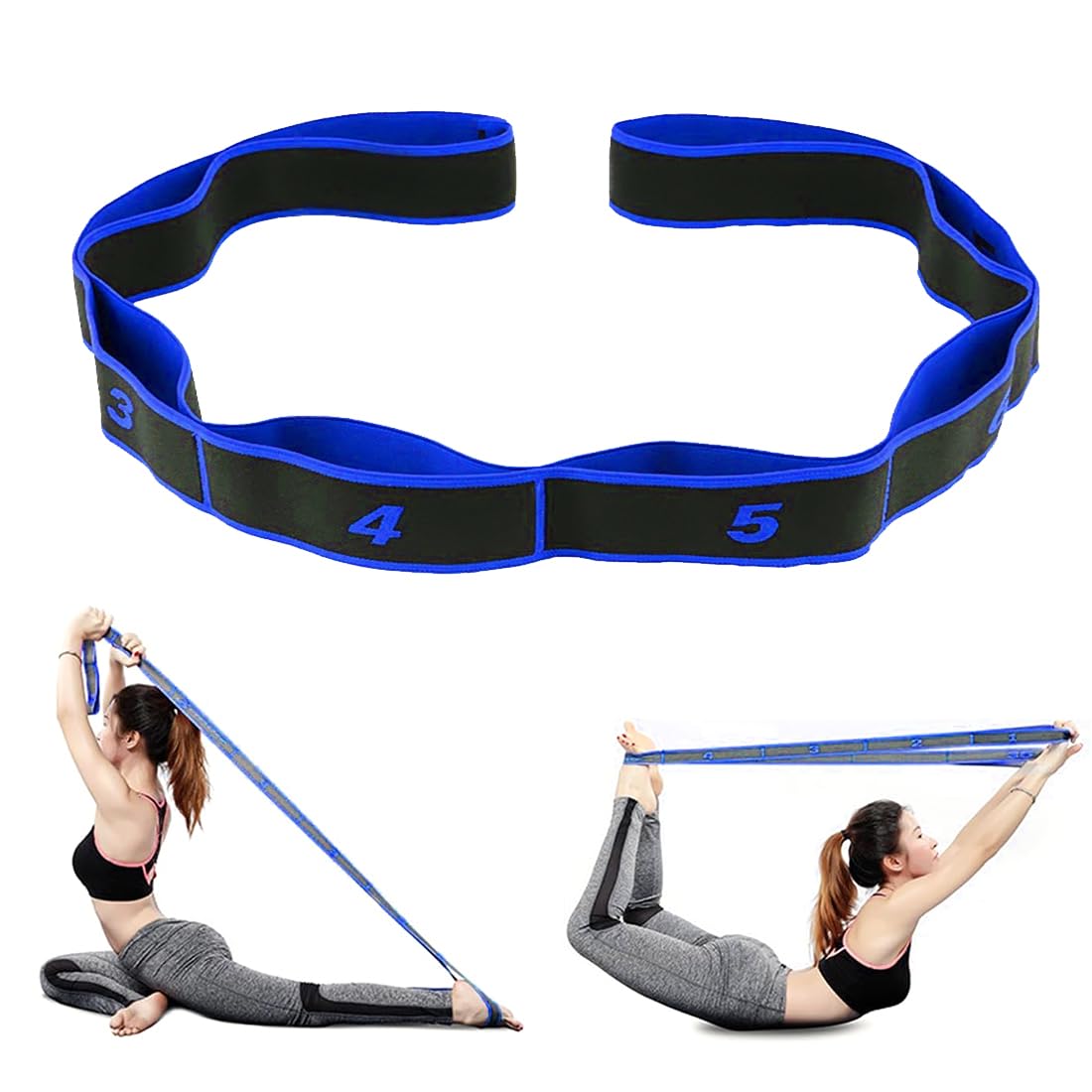 Sangle De Yoga élastique 120x4 Cm – 10 Boucles De Réglage, Coton Extensible, Fitness Pilates Rééducation, Niveaux 1 à 10