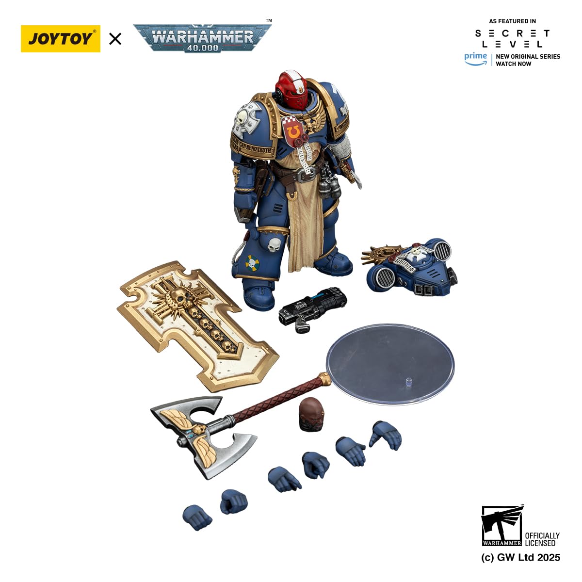 JOYTOY Metaurus Warhammer 40K 1/18 - Figuras de acción de ultramarinos Metaurus con hacha de poder Stormshield y pistola de plasma, modelo coleccionable de 4.84 pulgadas