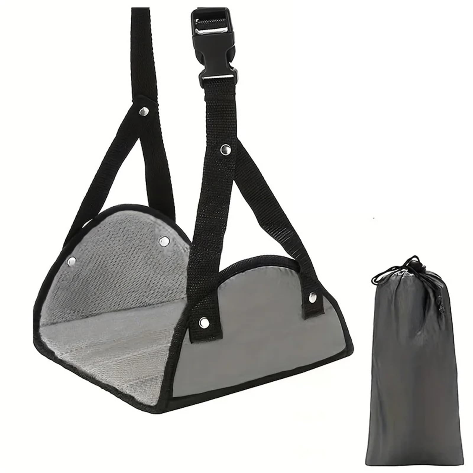 Cómodo reposapiés de avión con correa ajustable, silla hamaca portátil debajo del escritorio, accesorios viaje(Gray)