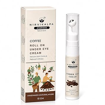 Coffee Under Eye Cream With Soothing Massage Roller | Under Eye Roll On For Dark Circles, Fine Lines & Puffy Eyes | For Women & Men | 15 ml