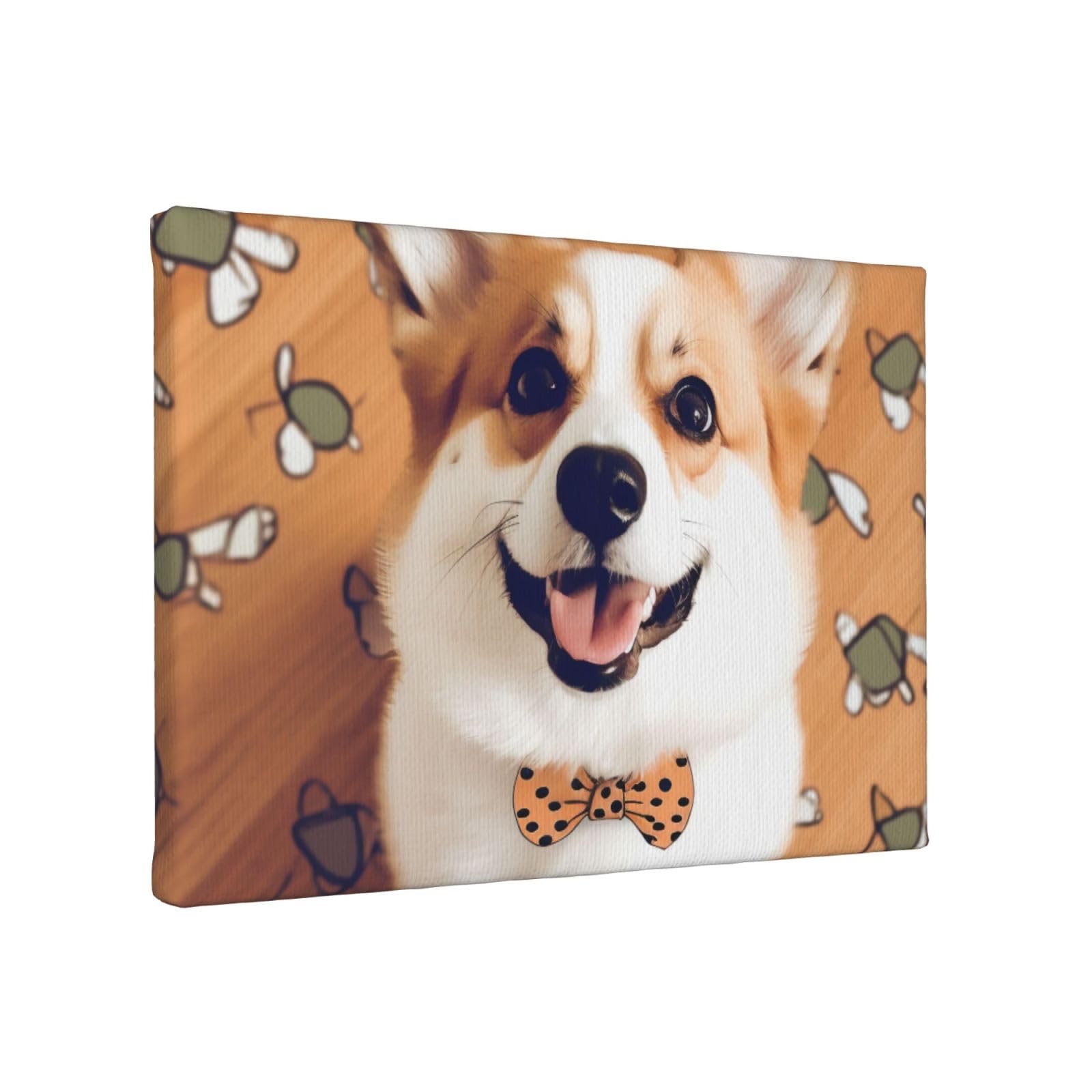 YKLJG Cute Corgi Printed Wall Art Canvas Painting 30x20 CM Wooden Framed Picture Painting Artwork Prints for Bedroom Kitchen Home Office Decor