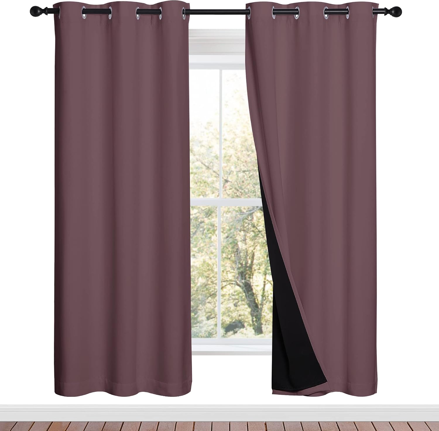 nicetown 100% blackout window curtain panels, full light blocking drapes with black liner for nursery, 72-inch drop thermal insulated draperies (dry rose, 2 pieces, 42-inch wide per panel) dry rose 42"w x 72"l (pack of 2)