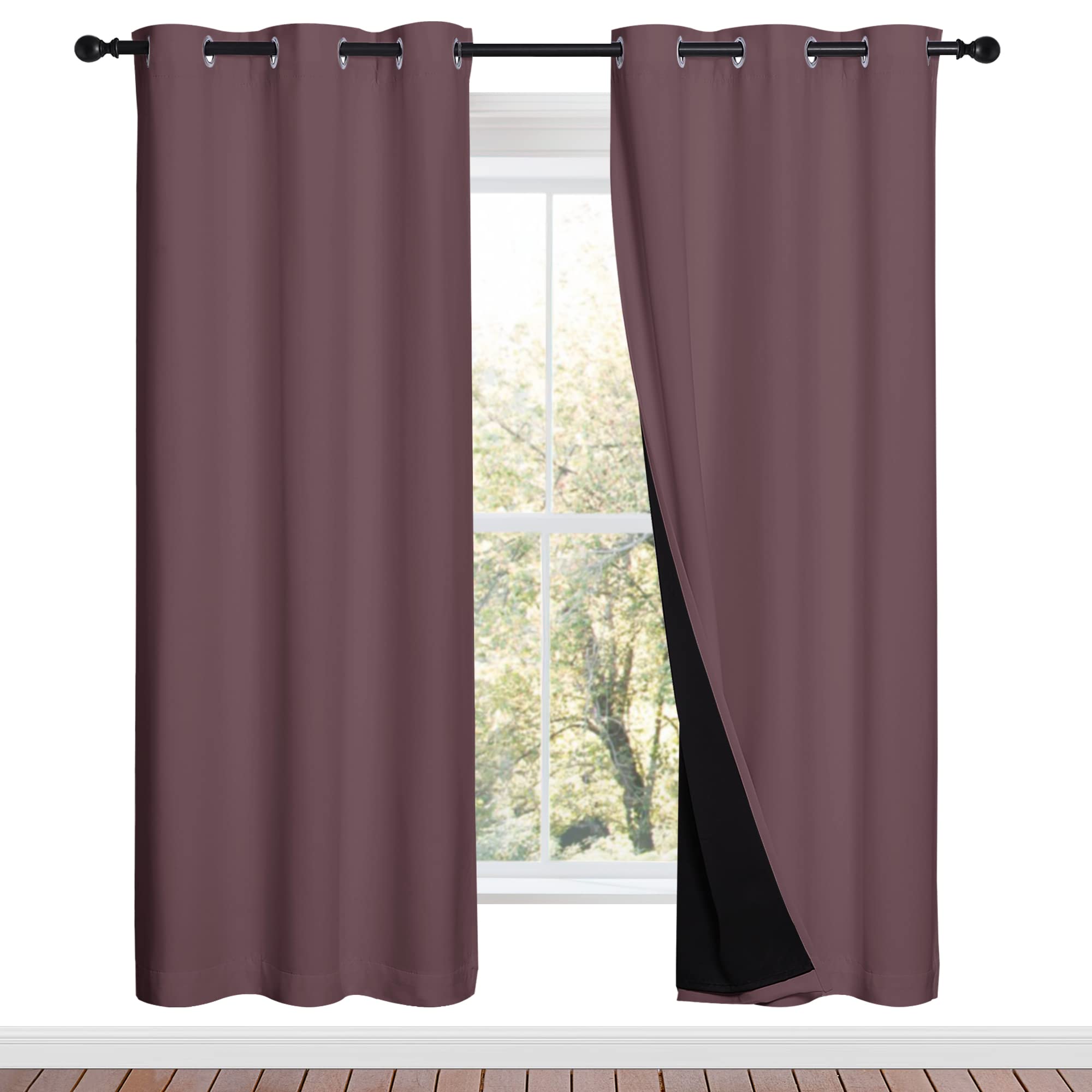 NICETOWN 100% Blackout Window Curtain Panels, Full Light Blocking Drapes with Black Liner for Nursery, 72-inch Drop Thermal Insulated Draperies (Dry Rose, 2 Pieces, 42-inch Wide Per Panel)