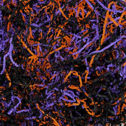 Image of Zankubom 1 /2LB Black Orange Purple Crinkle Cut Paper Shred Filler Great for Gift Wrapping, Basket Fillers, Birthday, Gift Wrapping, Anniversary, Halloween Christmas Party Decor Filling Supplies