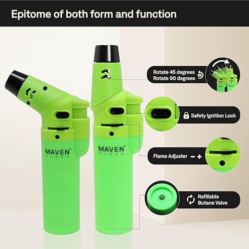 Miniatura 2 de Alpha+ - Encendedores de gas butano recargables, llama de chorro ajustable, mini linterna de bolsillo resistente al viento para cocina, velas,