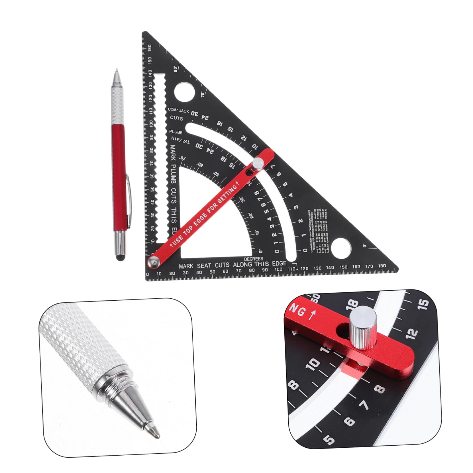 Équerre D'encadrement en Aluminium Réglable 7 Pouces, Mesure Précise | Double Graduation Métrique et Impériale, Outil Rouge Antidéformation, pour Menuiserie et Dessin Technique