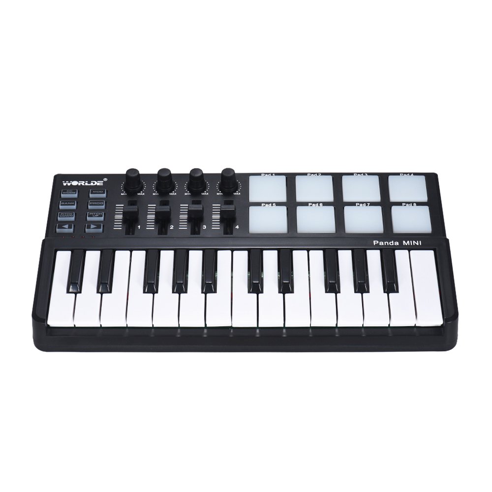 ZJchao Tastiera Controller MIDI USB a 25 Tasti, 8 Trigger Pad Retroilluminati 4 Manopole di Controllo 4 Slider con Tasti Sensibili Alla velocità, per Windows Mac OS X Software Musicale