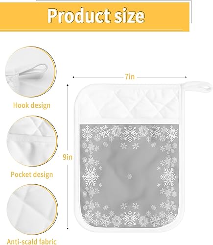 Miniatura 3 de Juego de 5 soportes para ollas de Navidad con diseño de copo de nieve para cocina, antideslizantes y aislantes de calor, juego de agarraderas de