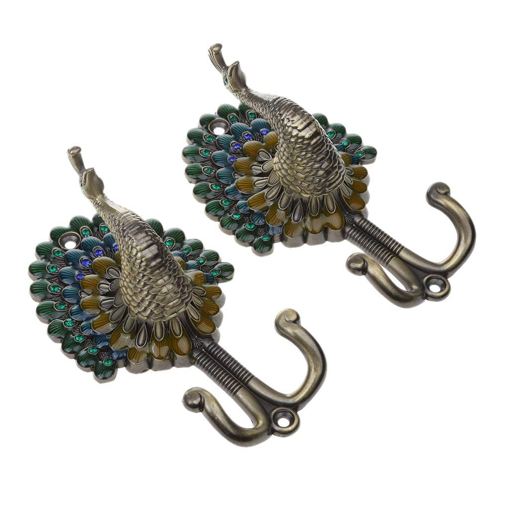 Inzopo Bronze,Multi-Color Multi-Color Vintage 1 Pair Peacock Double Metal Wall Mounted Hanger Diy Hook For Clothes Towel Bag Coat - Bronze