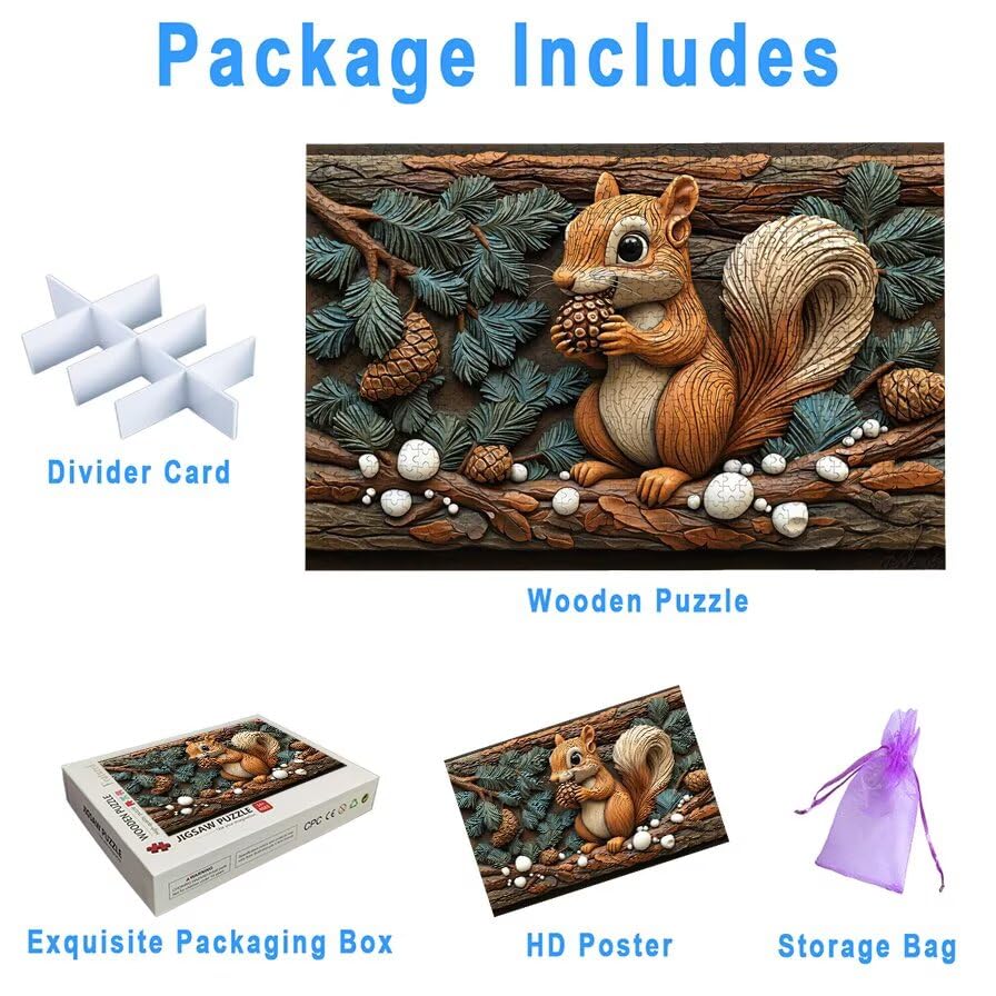 Puzzle 1000 Piezas, Puzzle Ardilla con Caja Regalo, Animal Puzzles 1000 Piezas Adultos, Medidas: 75 x 50 cm, Rompecabezas Adultos de Madera, Rompecabezas para Decoración Hogar, Regalo Mujer, -6550