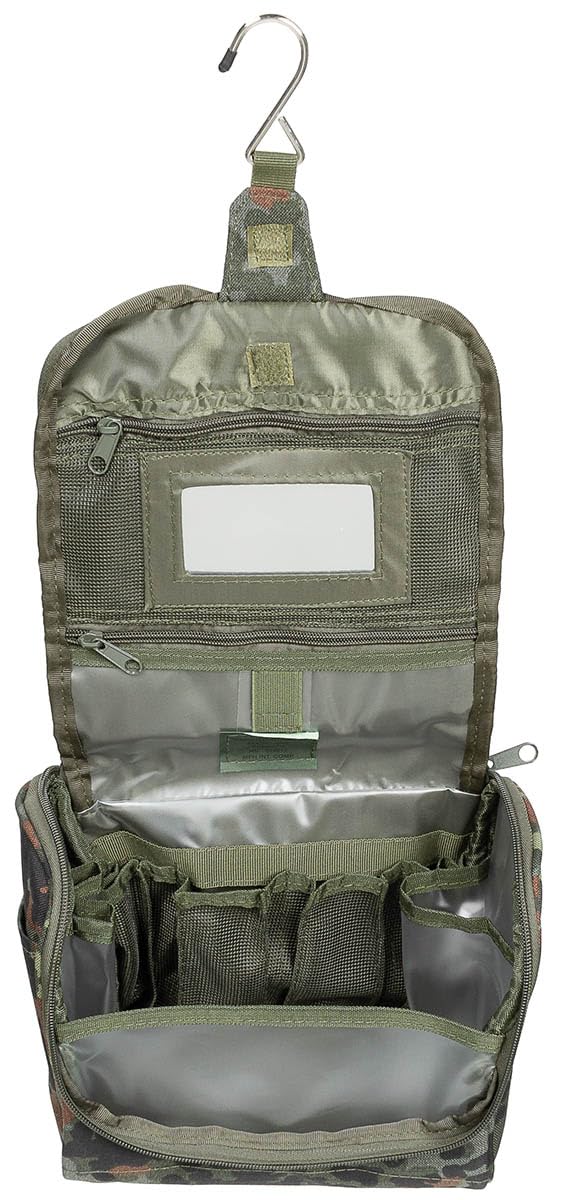 Borsa Da Viaggio Mimetica Flecktarn Con Gancio E Specchio - 33x25 Cm, Nylon, Per Toilette E Rasatura