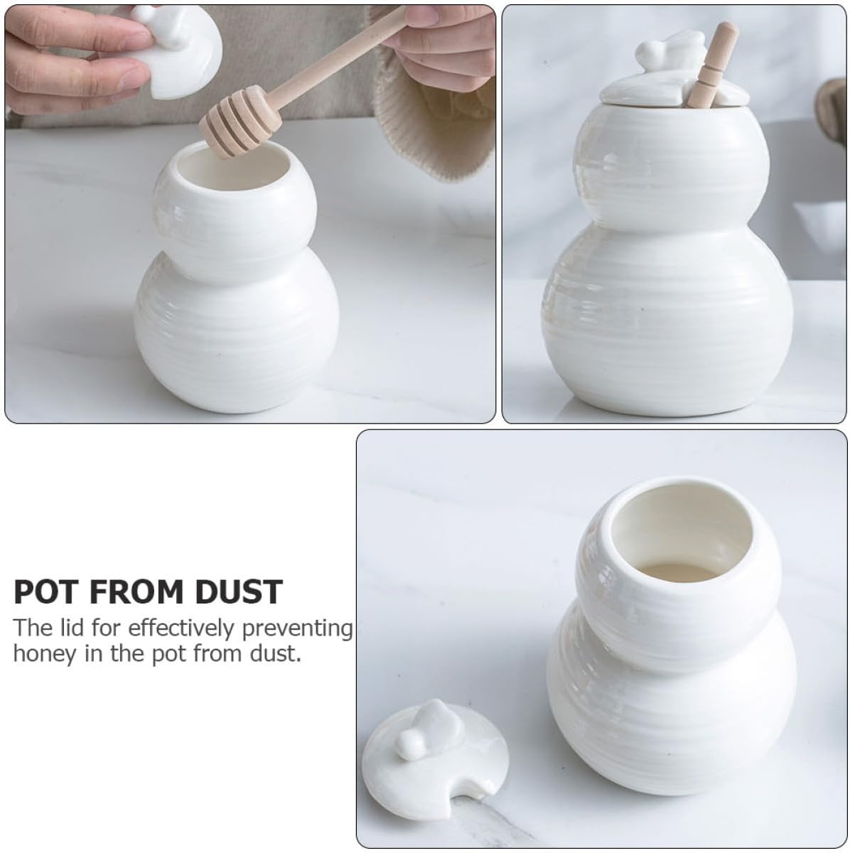 GANAZONO Ceramic Honey Pot with Wooden Spoon, Small White Food Storage Jar, Multifunctional Honey Canister for Kitchen and Dining Use