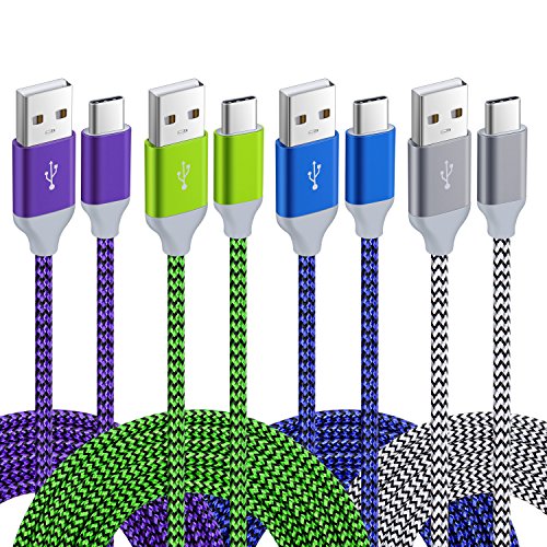 USB Type C Cable, Pofesun (4-Pack 10FT) USB A to USB-C Fast Charging Nylon Braided USB C Cable Compatible for Samsung Galaxy S10 S9 S8 Plus Note 9 8, Moto Z, LG V30 V20 G5 G6-White,Green,Blue,Purple