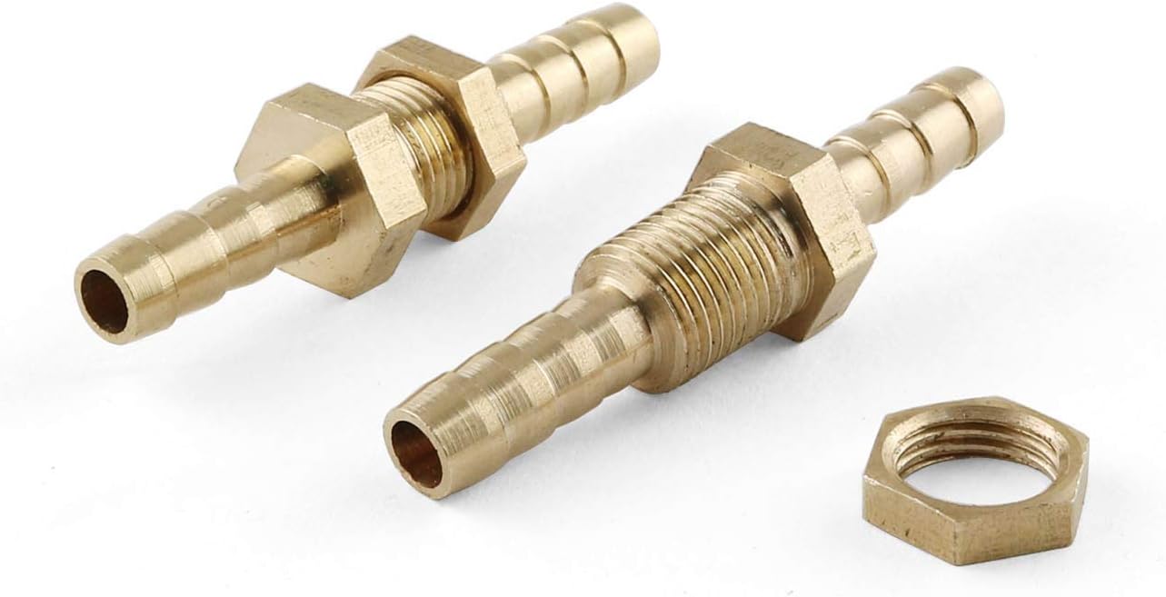 E-outstanding Straight Barbed Connector 2PCS 1/4Inch ID Hose Barb Bulkheads Hex Union Brass Barbed Fitting Connectors with Flat Washer