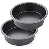 HONGBAKE Round Cake Pan Set for Baking, 8 Inch, Nonstick Deeper Circle Cake Pans with Wider Grips, 2 Pieces Layer Cake Tin, Cheesecake Mold, Huty Duty, Dishwasher Safe - Grey