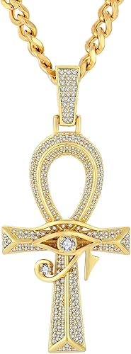 Wisbal Ojo de Horus Ankh Cruz Colgante Latón Chapado en Oro Cuadrado Cristal Circonita Ankh Colgante