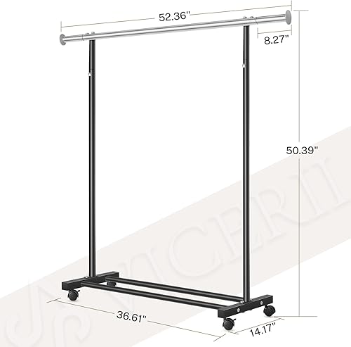 Miniatura 5 de Perchero para ropa, capacidad de 130 libras, resistente con ruedas y estante inferior, estantes rodantes de 52.17 pulgadas para colgar ropa,