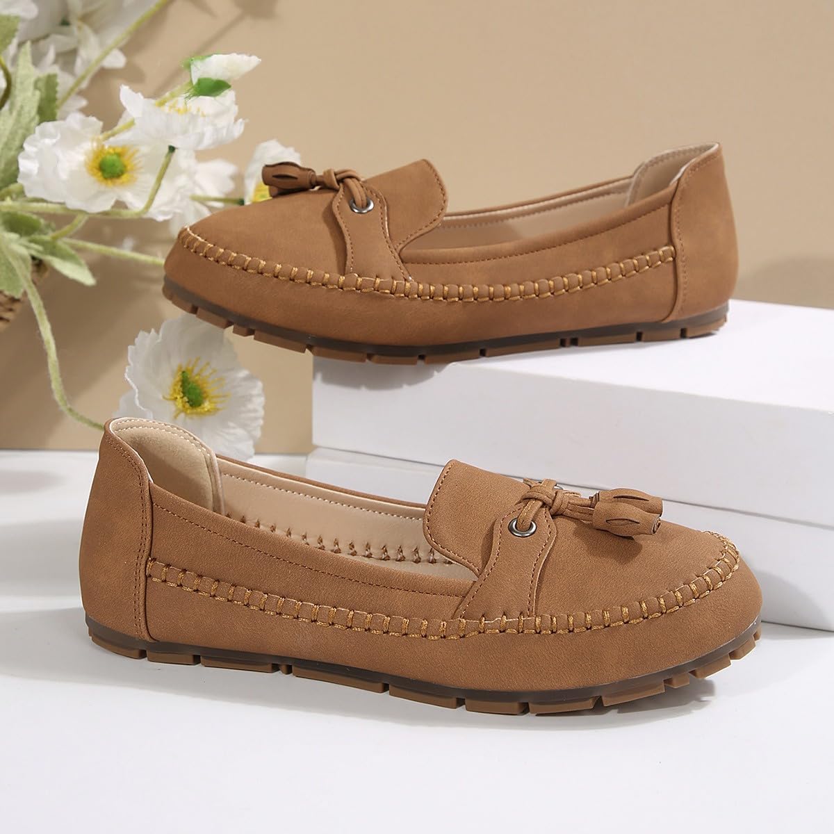 Mocasines vintage cómodos de piel de ante para mujer, zapatos planos ortopédicos suaves de ajuste ancho con soporte de arco, mocasines transpirables para conducir
