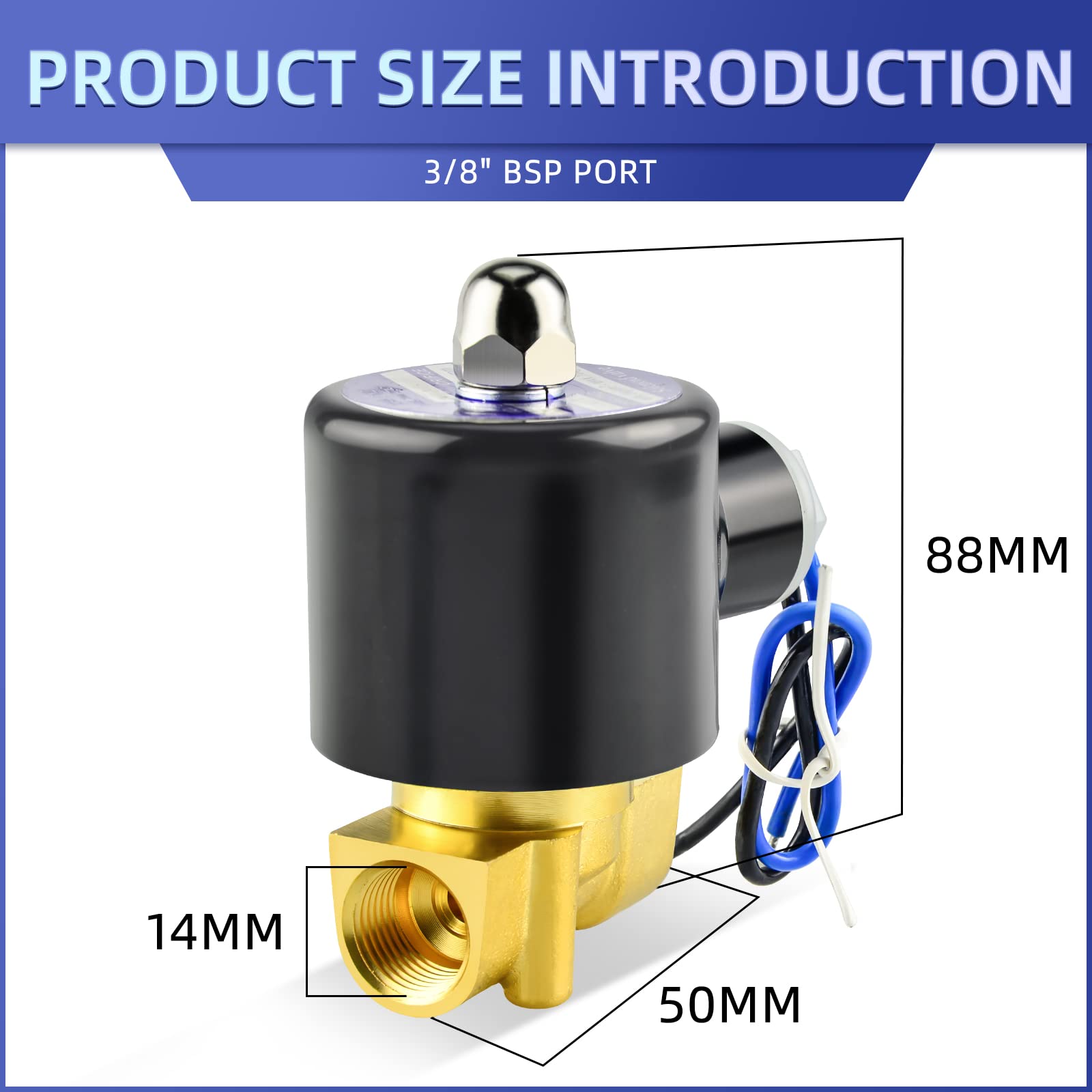 3/8" BSP 220V Électrovanne électrique en laiton avec connecteur cannelé, adaptée pour l'eau, l'air, le carburant, le gaz fermé