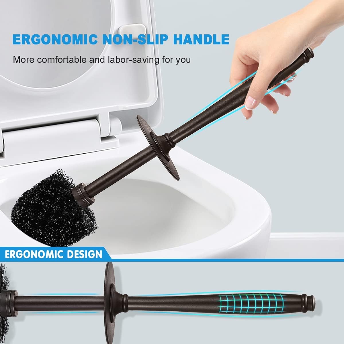 Toilet Bowl Brush Holder Set: 2 Pack Modern Deep Cleaning Bathroom Toilet Scrubber with Caddy for rv - Rim Decorative Accessories Cleaner Brushes for Toilet - Bronze : Home & Kitchen