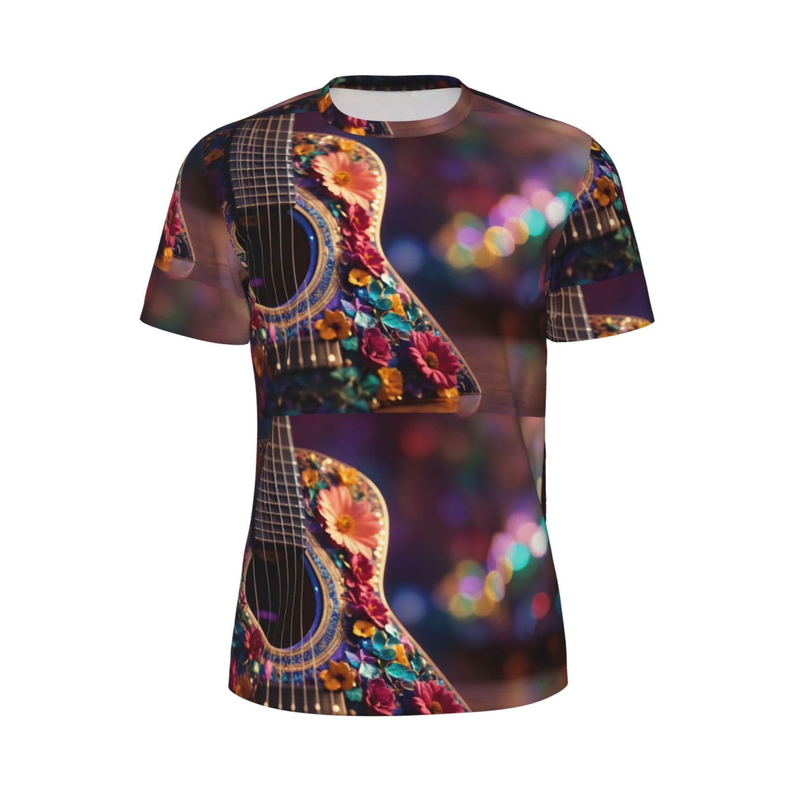 Edwal Men's Black Flowers Guitar Print T Shirts Breathable Mesh Tops Moisture-Wicking Tops For Workout Running And Daily Wear