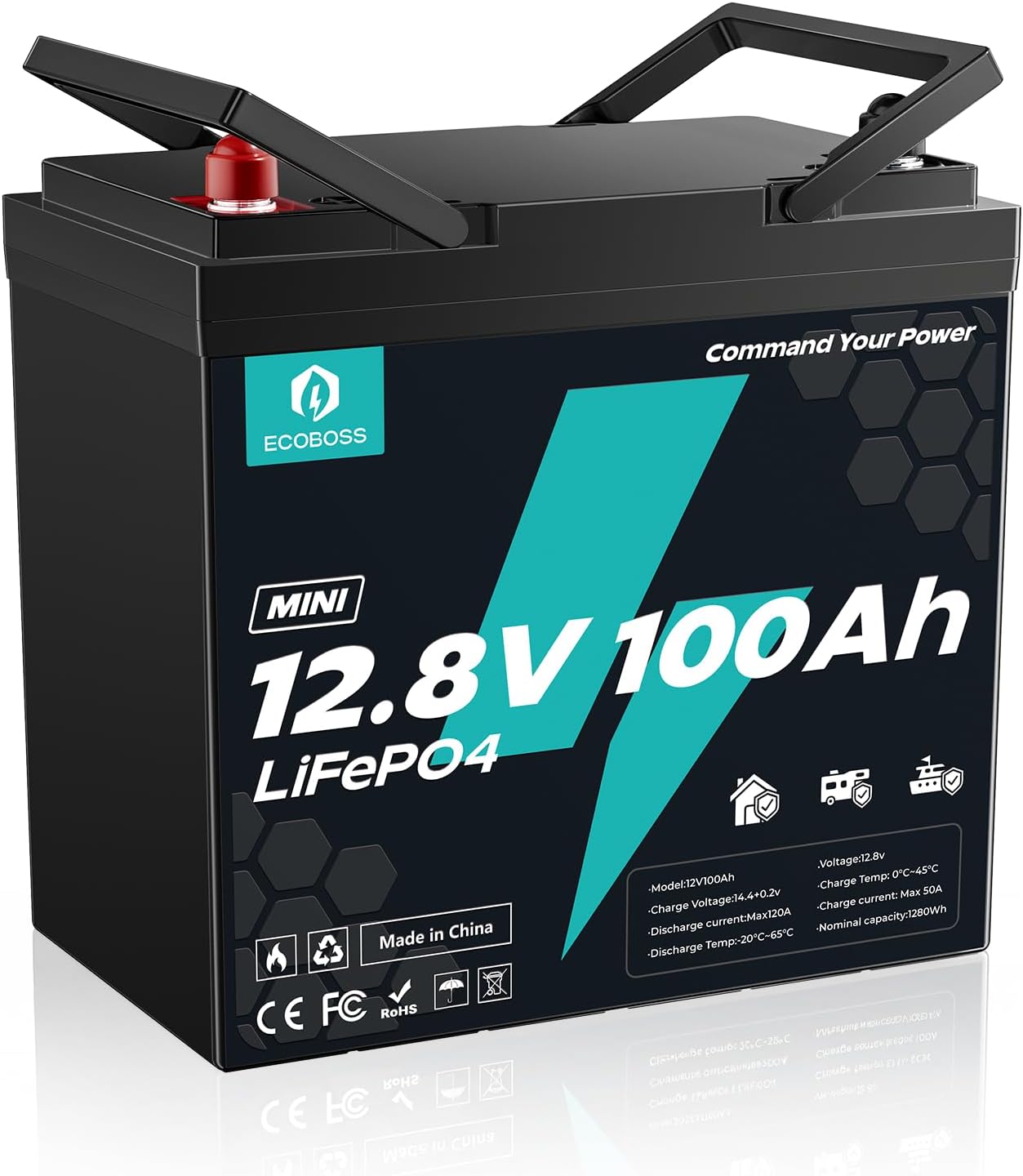 12V 100Ah Mini Lithium Battery, Group 24 LiFePO4 Battery, 120A Smart BMS, Low-Temp Cutoff Protection, 1280Wh, 15000+ Cycles, Ideal for RV, Boat, Marine, Trolling Motor, Off Grid Solar