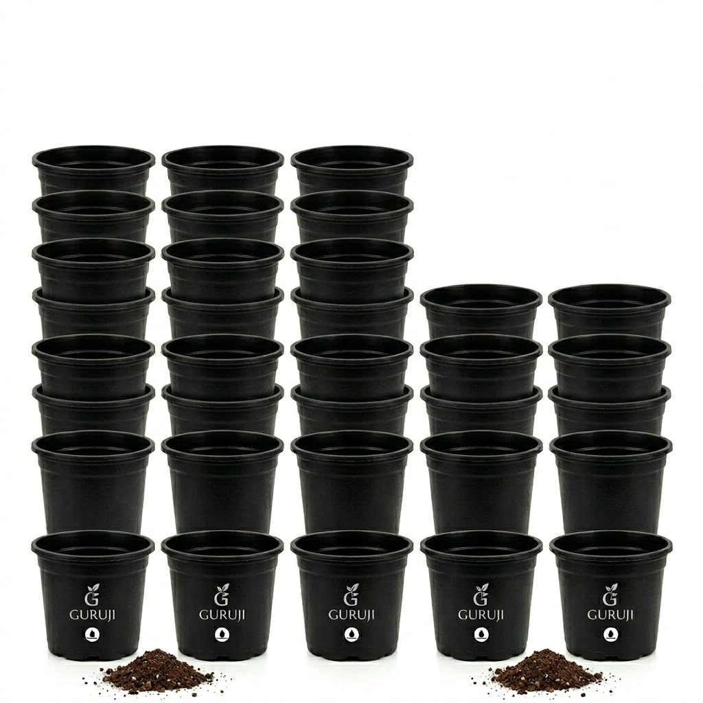 Guruji Plantation Combo Nursery Pots 25 Pieces of Small Round Black Plastic Flower Pots for Indoor Plants (4 Inch) Heavy Duty Balcony Garden Flowers Home Decoration Gamla with Drainage Hole (Set 25)-image-44