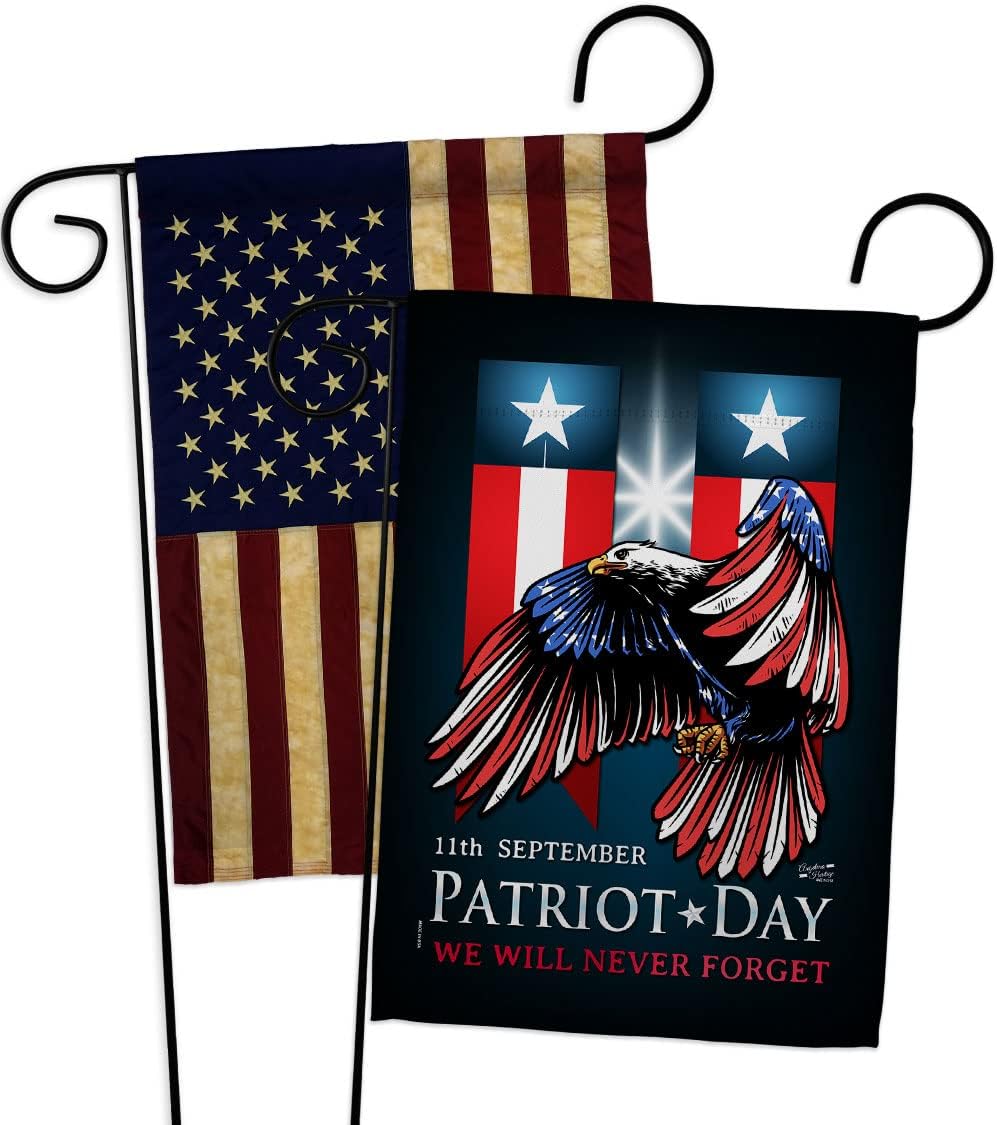 Patriot Day 911 Burlap Garden Flags Pack Patriotic World Planet Peace Environment Awareness United State American USA Applique Small Decorative Gift Yard House Banner Double-Sided US Made 13 X 18.5