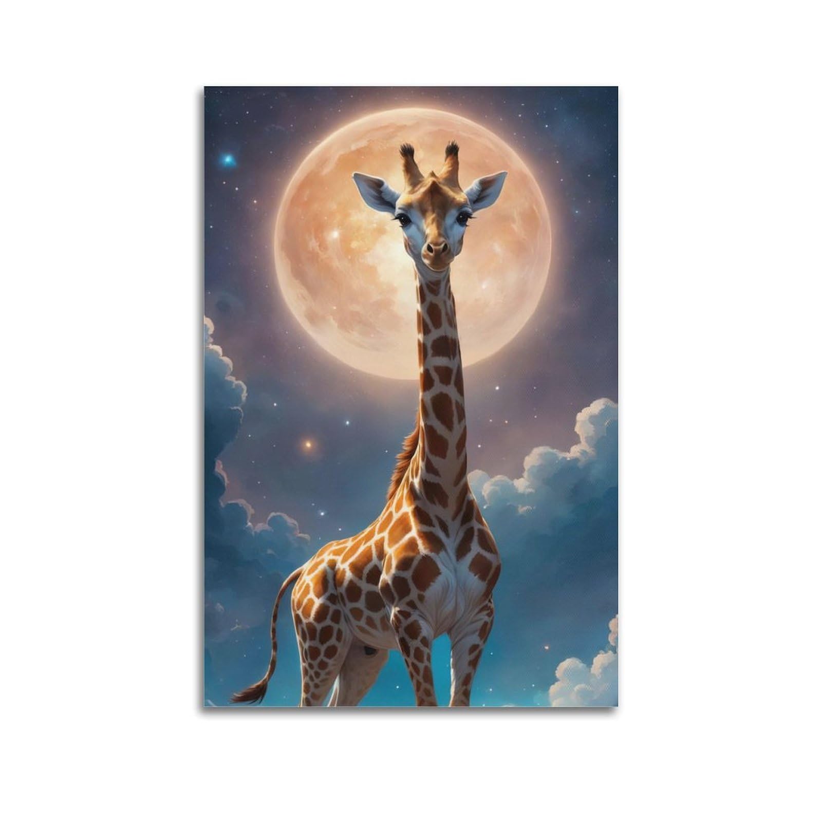 ZSZWHJ Animal Poster Giraffe Under The Moon Poster Decorative Painting Canvas Wall Posters And Art Picture Print Modern Family Bedroom Decor Posters 20x30inch(50x75cm)