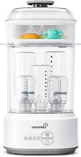 GROWNSY Bottle Sterilizer and Dryer, Compact Electric Steam Baby Bottle Sterilizer (Esterilizador de Biberones), Bottle Sanitizer for Baby Bottles, Pacifiers, Pump Parts Grey