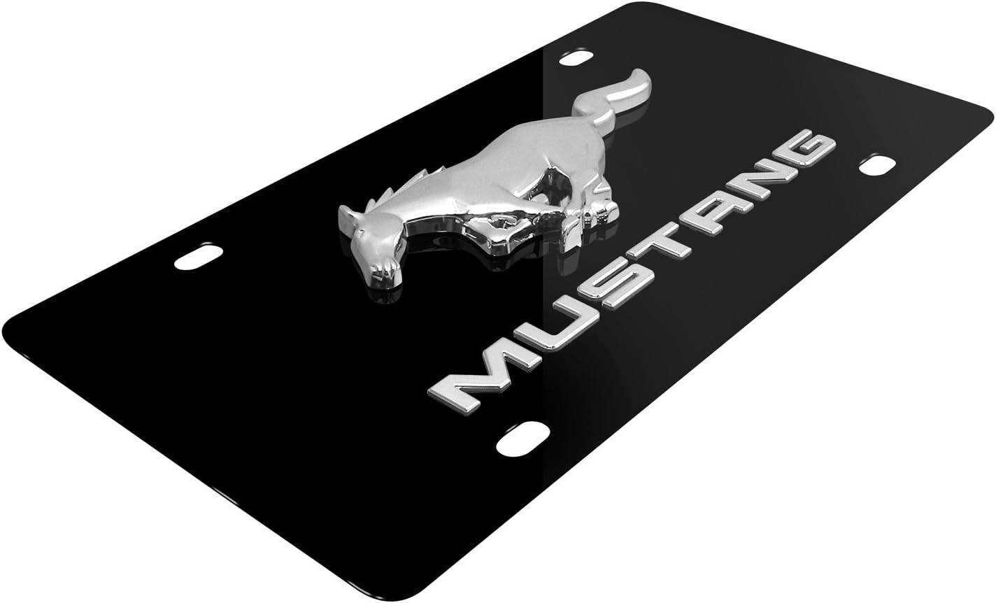 iPick Image for Ford Mustang Double 3D Logo Black Stainless Steel License Plate - Official Licensed