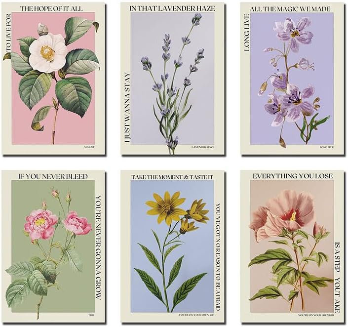 BATWHO Póster de flores August Lavender Haze Long Live THE1 You're on Your Own, juego de lienzo para niños, sin marco de 6 piezas (8 x 12 pulgadas),