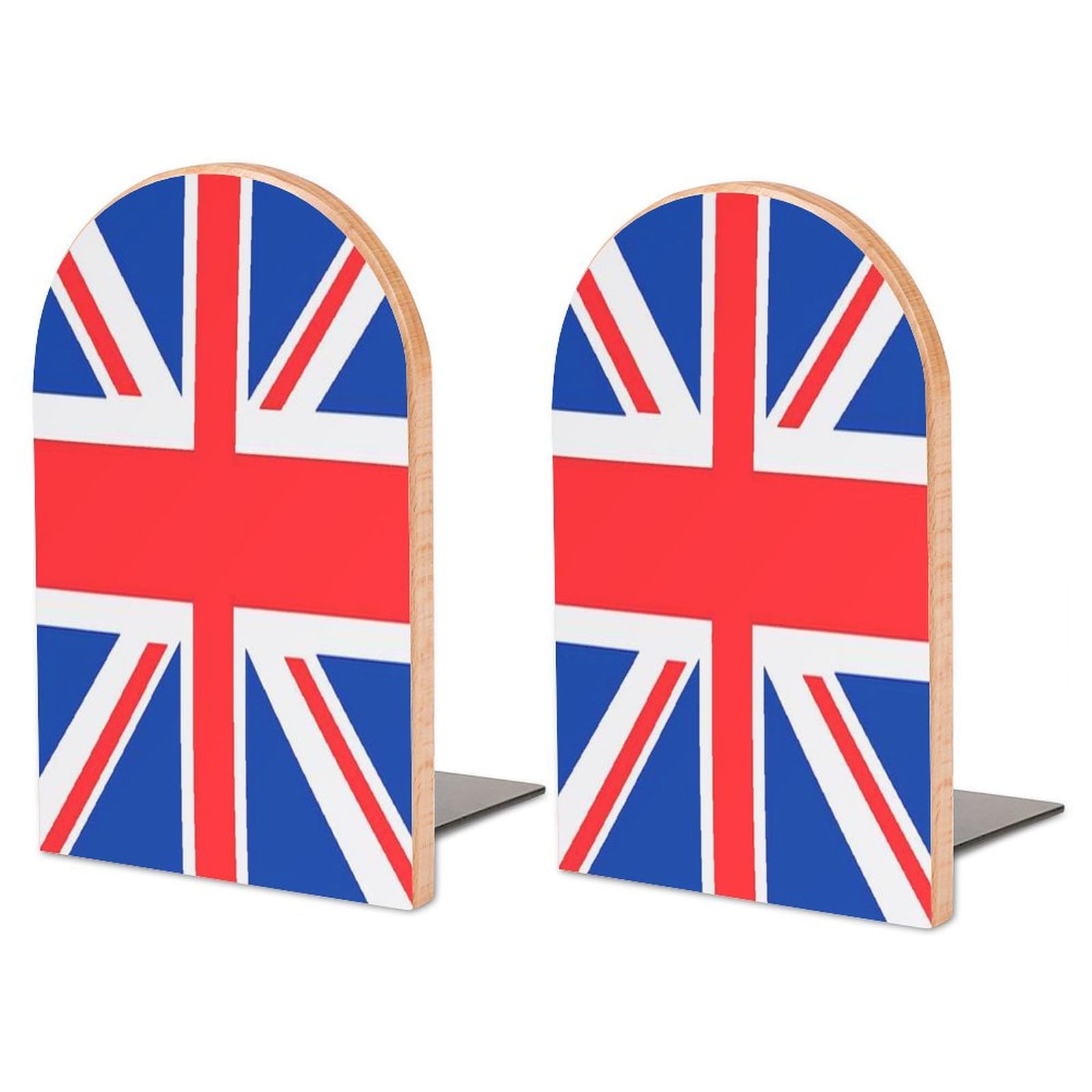Hxywqa Multi4 Bookends The Union Jack 2 Sturdy Thickened Bookends, Wooden Storage Bookshelf, Suitable For Home, Office, Study Room, School, Library