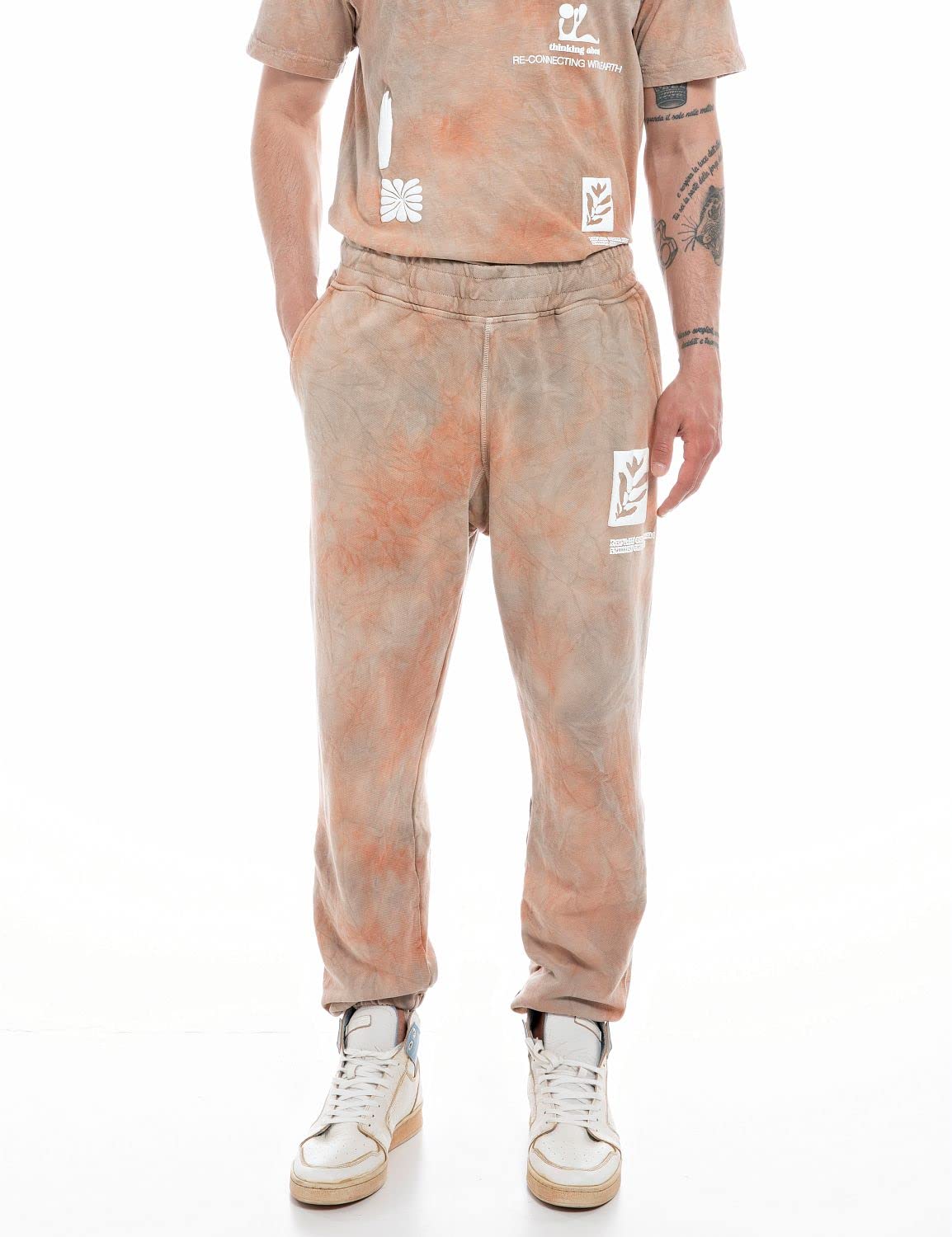Replay Men's Jogging Pants with Drawstring, Pagoda Red + Nepaly Grey 010 (Multicolored), S