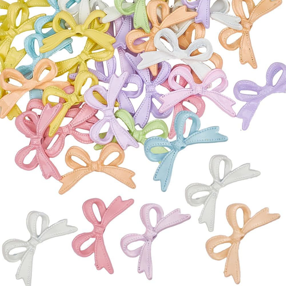 SOFPLATE 1 Box 50Pcs Cute Bow Beads Colorful Bow Tie Beads Metal Rainbow Opaque Baking Paint Alloy Bow Spacer Beads for Jewelry Making Accessories DIY Bracelet Necklace Earrings Keychains Hairpins