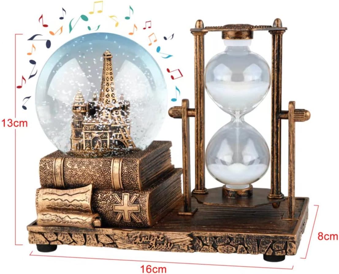 LED MusicCrystal Snow Globe， Sand Timer ，Hourglass,Home Decor,Table Decor for Living Room ，Office Desk Decorations[Brass Tower ]